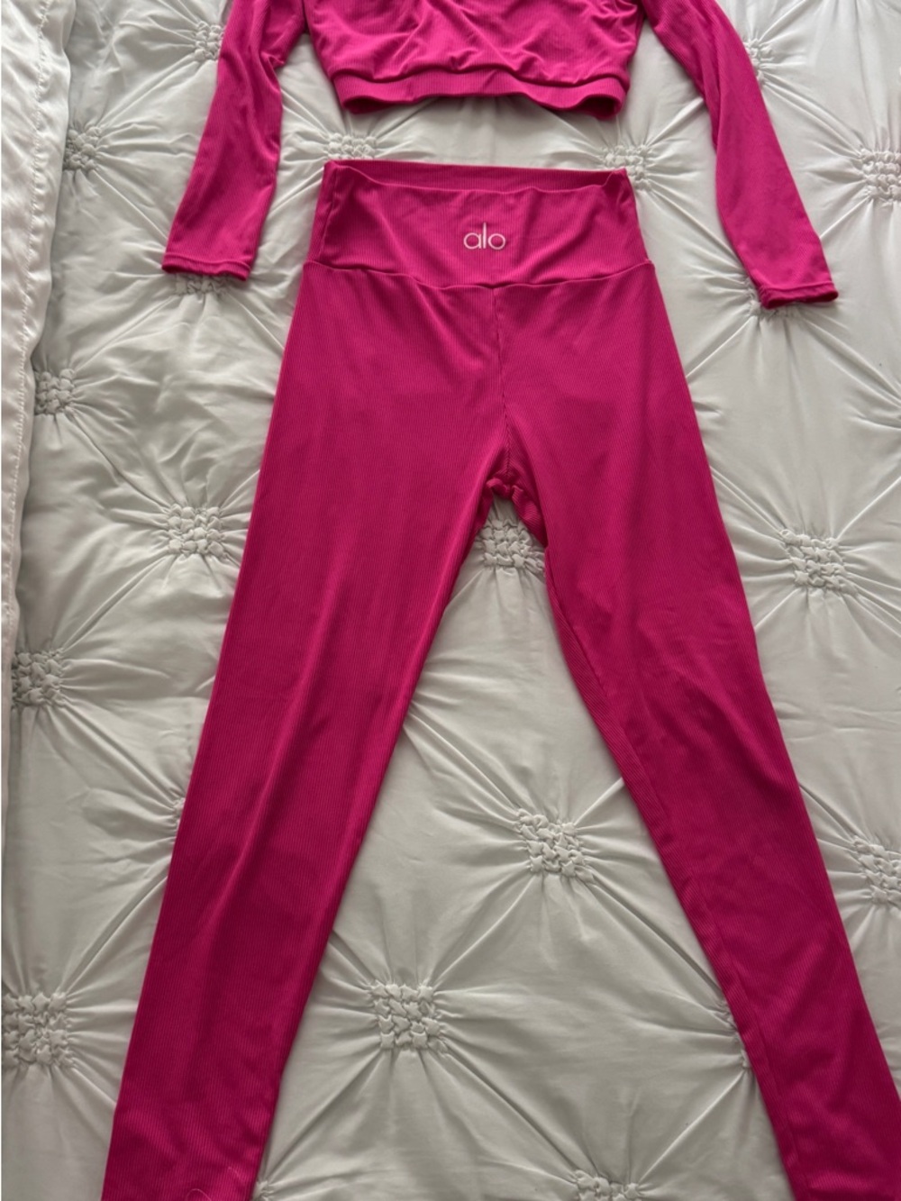 ALO Yoga Hot Pink Ribbed Bralette with White Logo - Picture 4 of 8